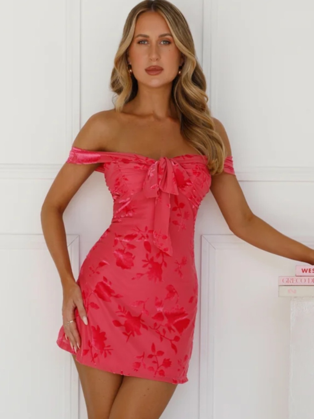 Hello Molly Hot Pink Off-Shoulder Floral Tie-Front Mini Dress